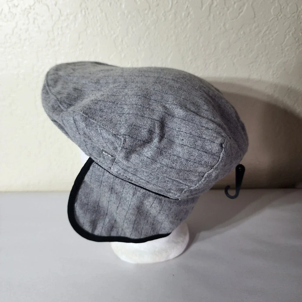 New Era EK Collection Mens Grey Pinstripe Flat Cap Ear Flaps Wool Blend Large